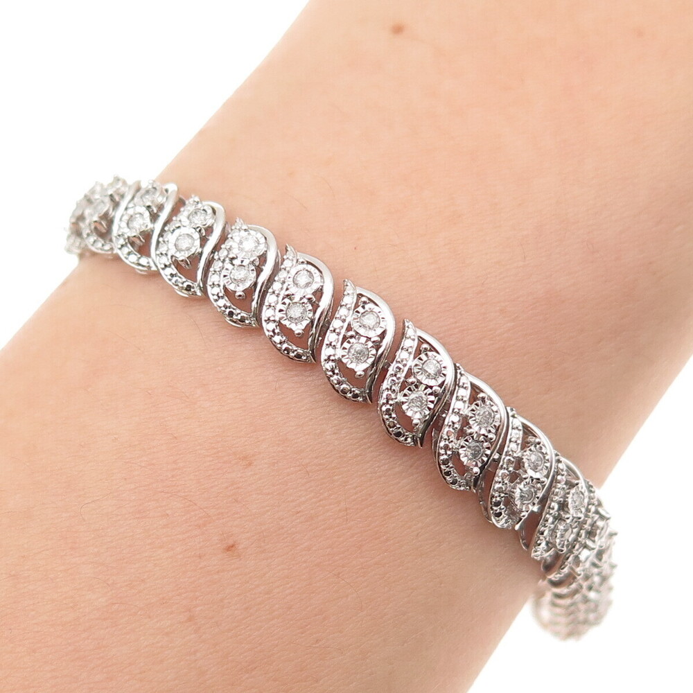 Jane Seymour 925 Sterling Silver Real Round-Cut Diamond Bracelet 7.25"